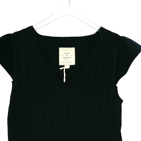 Hope & Henry L NEW Women Flutter Sleeve Sweater Top Black Pointelle - Picture 5 of 9